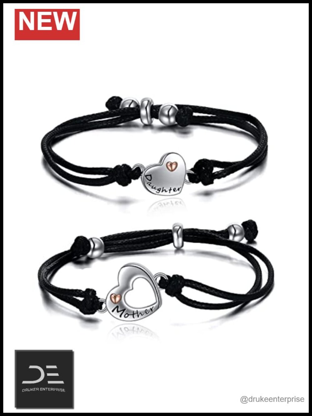 Sterling Silver Mother Daughter Heart Bracelet Set of 2 Engravable